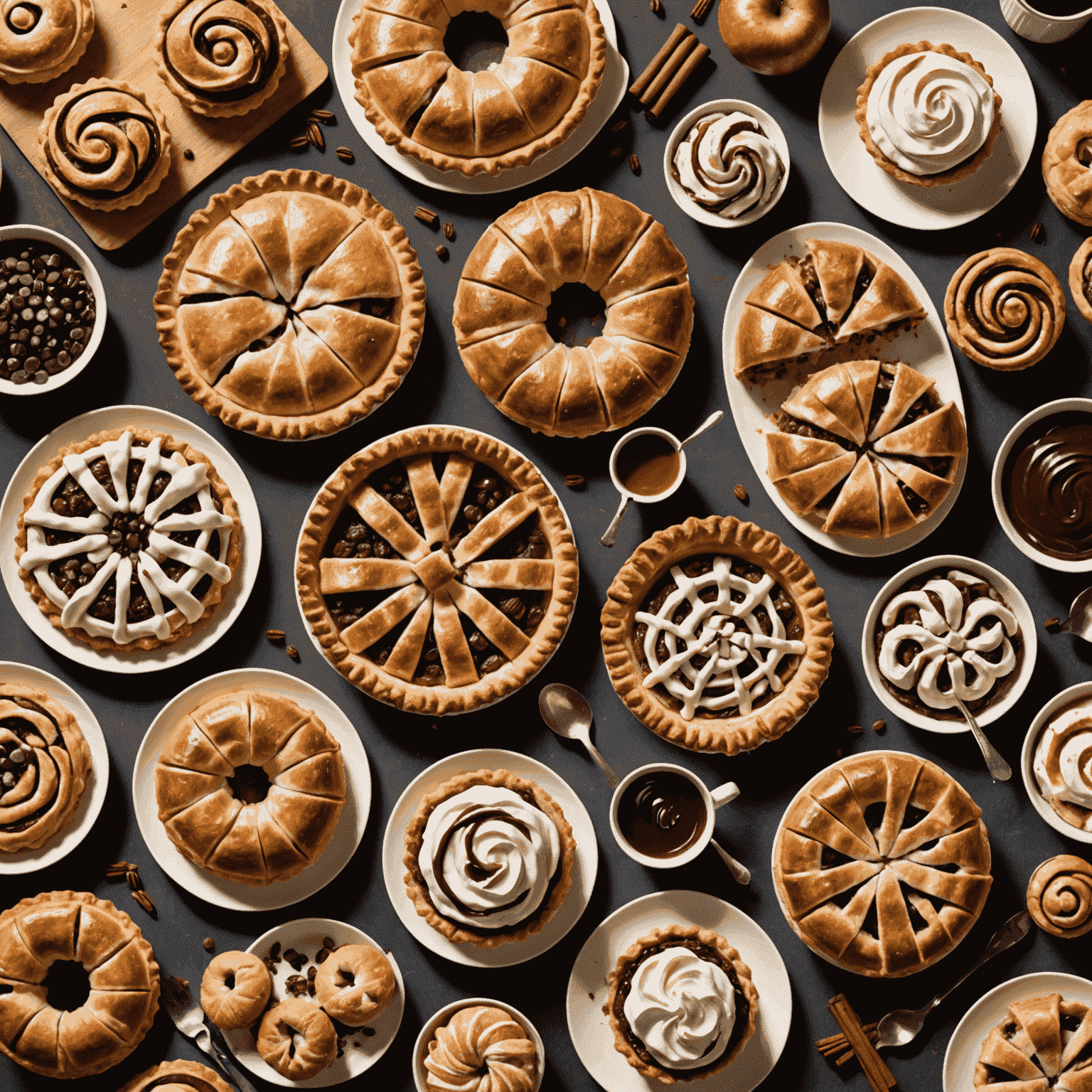 A collage of American pastries and baked goods, including apple pie, chocolate chip cookies, and cinnamon rolls, representing the flavors brought to Memones Cafe