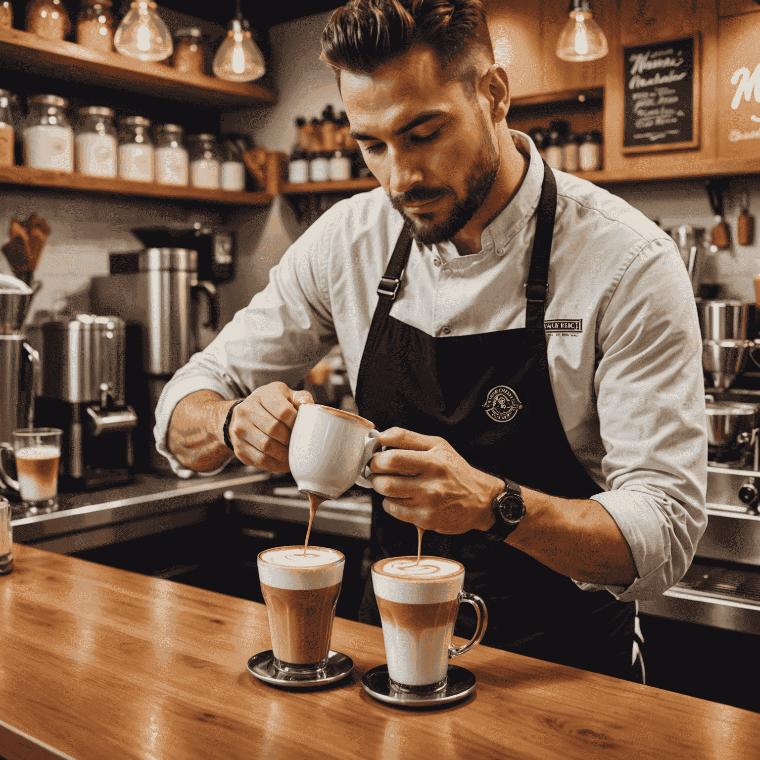 A barista preparing a latte with Memones' signature coffee blend